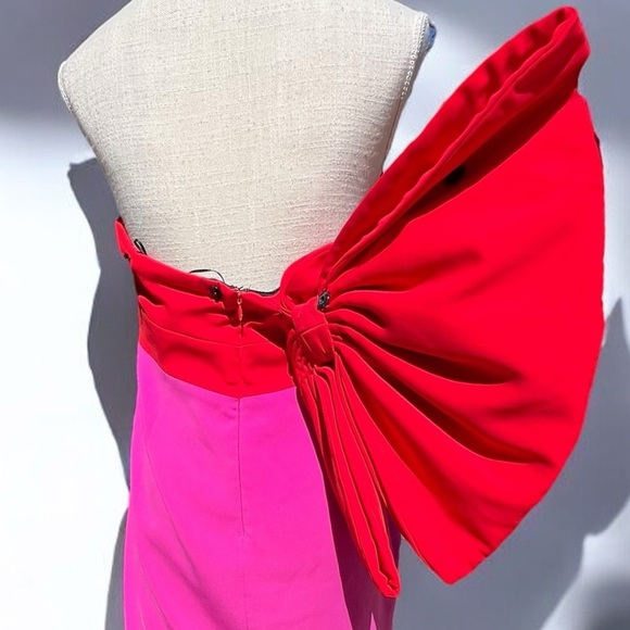 🌻Toccin Red & Pink Draped Bow Mini Cocktail Night our Formal Dress Size 14 - Picture 11 of 14